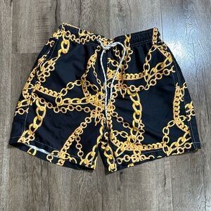 NFINITY Black and Gold Patterned Shorts